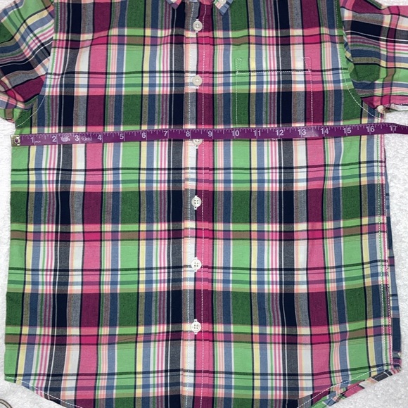 Gymboree pink green navy plaid button down medium 7/8 - Picture 4 of 7